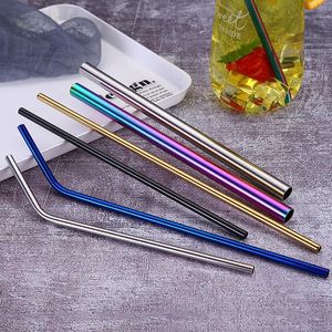 Stainless Steel Metal Straw Reusable Drinking Bent and Straight Type straws and Cleaner Brush For Home Party Bar Accessories LLA7090