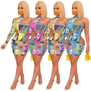 Bulk sexy Womens dresses long sleeve print hollow out bodycon mini dress above knee one piece set party evening clubdress fashion summer women clothes 6571