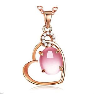 Cristal Womens Colares Pingente Pedra Pedra Coração-Em forma de Coração Rose Gold Love Clavicle Chain Prata Prata