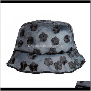 Wide Brim Hats Caps Hats, Scarves & Gloves Fashion Aessorieswomen Sheer Lace Bucket Hat Floral Embroidery Ruffle Edge Foldable Fisherman Cap