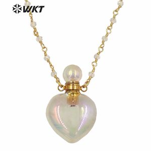 WT-N1237 WKT Amazing Aura gold electroplated crystal quartz heart shape perfume bottle necklace Aura stone crystal necklace X0707