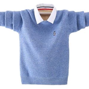 大きな男の子の純粋な綿のセーター4-16T子供暖かいジャケットの赤ちゃんの赤ちゃんの赤ちゃんの長袖ニットのシャツ襟服211201