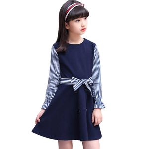 Teenage Girl Drstriped Pattern Kids Party Dresses for Girls Casual Drkids Patchwork Girls Kläder 6 8 10 12 14 x0803