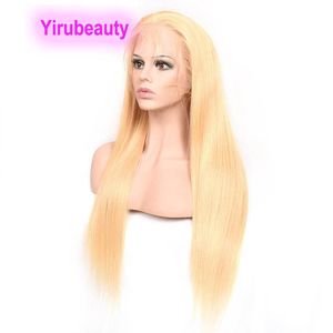 Brasiliansk människa jungfru hårblond full spets peruker kroppsvåg 613# 10-28 tum remy silkeslen rak yirubeauty prodcuts grossist medelstorlek