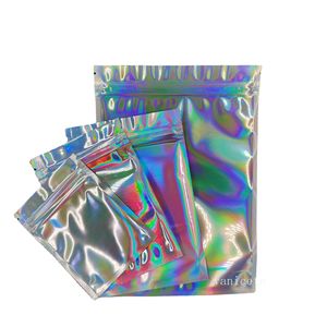 300 peças resealable cheiro à prova de sacos foil bolsa Bagflat laser cor de embalagem de cor para festa favor a armazenamento alimentar cor holográfica ZC664