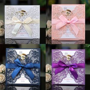 NewWedding Invitation Cards Bowknot Lace Floral Laser Cut Hollow Out Cover Full Set Exquisite Greeting Cards Engagement Party Supplies RRD12