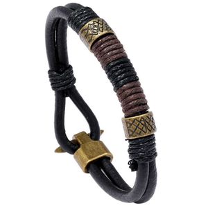 High Quality Mens Punk Style Ethnic Bracelet Black Personality Leather Woven Alloy Accessories Hemp Rope Bracelet Men Small Gift Q0719