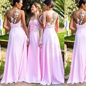 Gorący Różowy Ogród Długie Druhna Dresses 2021 Koronki Szyfonowa One-Shoulder Beach Boho Junior Maid of Honor Wedding Gośnąca suknia tanio