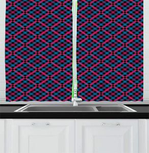 Tenda tende mare blu magenta rosa percalle tende da cucina stile scozzese scozzese layout diagonale ispirato per l'arredamento del caffè