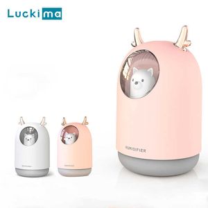 300 ml Mini Ayı Hava Nemlendirici USB Aromaterapi Aroma Uçucu Yağ Difüzör Ev Ofis Araba Serin Mist Maker LED Gece Light 210724