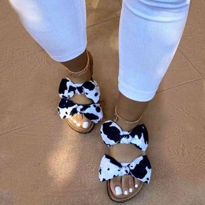 Summer Slipper Roman Bow Tie Cheetah Print Shoes Leopard Sandals Snakeskin Women Big Size 10 Black Slides Suede Wee Clogs X0523