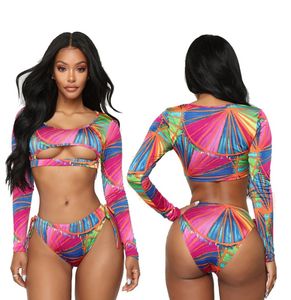 Kvinnor 2 Pieces Set Print High Waist Sexig Badkläder Dam Beskära Top + Shorts Beachwear Womens 2 st Surf Suit Overaller