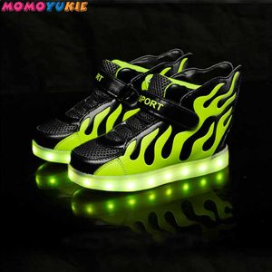 USB Şarj Parlayan Sneakers Işıklı Ayakkabı Erkek Kız Çocuklar için Rahat LED Ayakkabı LED Terlik Aydınlık Çocuk Sneakers 210713