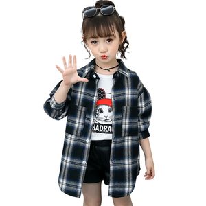 Blusa para meninas padrão xadrez camisa infantil estilo casual camisas primavera outono roupas 210527