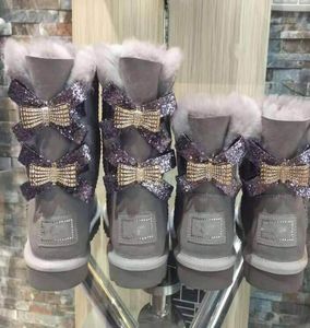 Nova Austrália Botas de Neve Médio Moda Quente Mulheres Cotton Shoes Bowknot Broca Snowshoe Size 8811