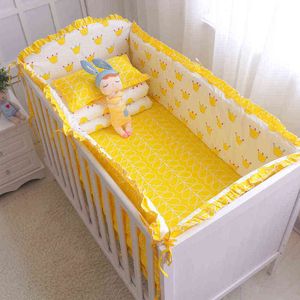 7 unidades! Conjunto de roupa de cama para bebê 100% algodão protetor de berço seguro protetor de cama lençol capa de colcha fronha 211203