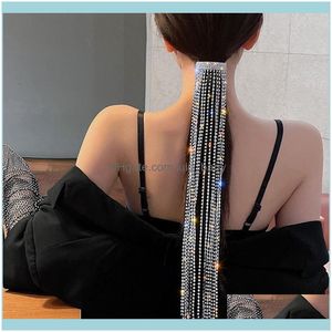 Pannband Smyckenfyuan Shine Full Rhinestone Hårnålar För Kvinnor Bijoux Lång Tofs Kristall Hår Aessories Bröllop Bankett Smycken Drop Deliv