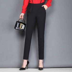 Cintura alta calças elásticas soltas mulheres harem cago streetwear preto cargo capris calças coreano plus tamanho 210608