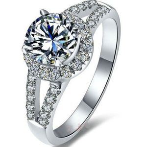 2 ct utmärkt runda halo ring d färg nscd simulerade diamant förlovningsringar för kvinnor k vitguld pläterad med låda