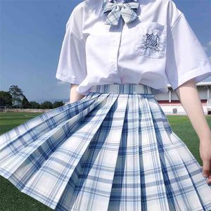 JK Skirt Summer High Waist Skirts Korean Style Pleated Skirts for Girls Cute Sweet Ladies Plaid Mini Skirt Women 210721