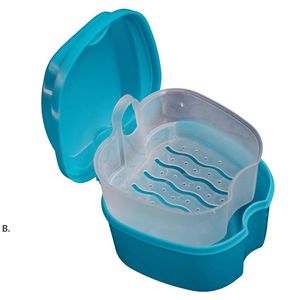 Denture Bath Box Organizer Dental False Teeth Storage Box with Hanging Net Container Cleaning Teeth Cases Artificial Tooth Boxes RRD12761