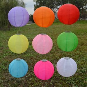 12in Solar Waterproof LED Cloth Chinese Lantern Outdoors Festival Wedding Party Garden Decoration Hanging Lamp New Year Supplies Q0810