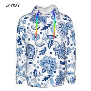 Mäns Hoodies Sweatshirts 3D Print Blue and White Vintage Mosaic Hoodie Casual Top Male Pullover Hip Hop Sweatshirt