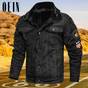 OEIN Mens Vintage Leather Jackets Winter Motorcycle Fur Stand Collar Male Biker PU Coats Fashion Windbreaker Outerwear 211009