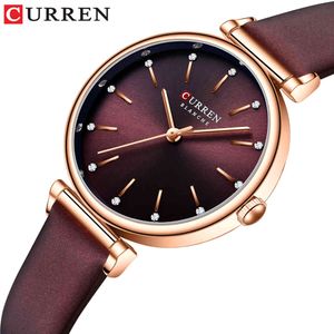 Curren Luksusowe Nowe Kobiet Wristwatches Uroczy nadgarstek z eleganckimi zegarkami Skórzany zegar kwarcowy Reloj Mujer Q0524