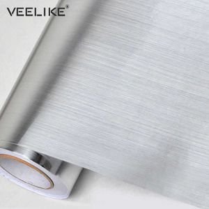 Szczotkowane Silver Dekoracyjne Film PVC Vinyl Samoprzylepny Tapeta Ze Stali Nierdzewnej Kontakt Papier Kuchnia Home Decor Naklejki ścienne 210705