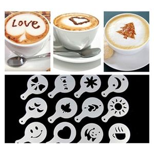 Plastic Coffee Printing Stencils 16 Pcs/Set Thickening Milk Bubble Spray Flowers Mould Smile Heart Bow Maple Leaves 1 2ne Q2