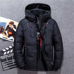 カジュアルな冬の暖かい雪のジャケット紳士服白いアヒルダウンジャケットパーカー太さんコート男性 -  20度ウインドブレーカーパーク211110