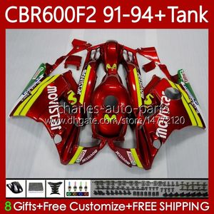 Bodys +Tank For HONDA CBR600 CBR 600 F2 FS CC 600F2 91-94 Bodywork 63No.18 600FS 600CC CBR600F2 91 92 93 94 CBR600-F2 CBR600FS 1991 1992 1993 1994 Movistar red Fairing Kit