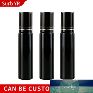 Atacado 10ml recarregável preto uv vidro frasco de perfume com rolo em óleo essencial vazio caso de creme de olho de olho