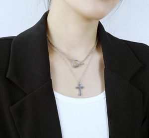 Disc Kreuz Anhänger Layering Halskette Edelstahl Layered Chain Choker Silber für Frauen Mädchen. Weibliche Geschenke