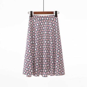 Harajuku High Waist Midi Skirt Women Summer Floral Print Plus Size Female Casual Japanese Pleated Skirt Feminino 210608