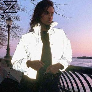 Women Parkas Cotton Padded s Coats Winter Thickened s Jackets Reflective Luminous Short Parka Tops 210513