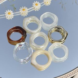 Cluster Rings Ins Simple Geometric Color Resin Ring Creative Irregular Transparent Acrylic For Women Girl Fashion Jewelry Gift