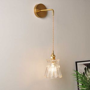 Japanese Hanging Sconce Wall Lamp Glass for Home Bedroom Decoration Mounted Modern Led Bedside Reading Light Fixtures Iron E27 210724