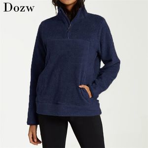 Women Hoodies Autumn Winter Warm Zipper Pocket Hoodie Casual Long Sleeve Fleece Pullover Solid Color Teddy Sweatshirts 210515