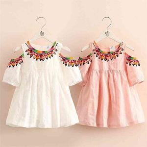 Cute 2-6 8 10 Years Children Cotton White Pink Print Wrap Princess Strapless Off Shoulder Dress Summer For Kids Baby Girls 210701