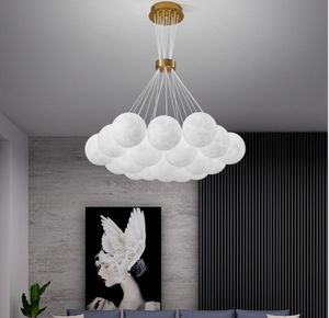 LED Chandelier Lamp Modern Living Room 3D Printed Moon Lampshade Hanging Light Decor Lighting Suspension Bedroom 7/13/19 Heads