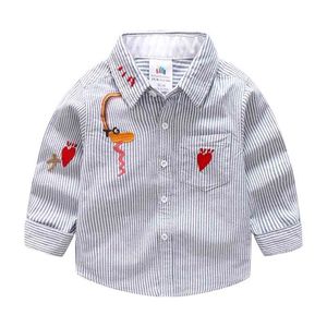 Wiosna Jesień 2 3 4 6 8 10 Lat Design Turn-Down Collar Z Długim Rękawem Cartoon Klasyczne Paski Koszule Dla Dzieci Baby Boys 210701
