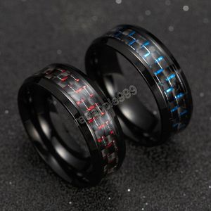 Carbon Fiber Titanium stålring för Unisex Par Rostfritt stål Ringar Svart Röda Smycken Tillbehör