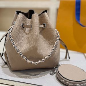 Genuine Leather Crossbody Bucket Bags Hollow Out Flowers Fashion Letter Shoulder Bag Chain Handbags Purse Detchable Adjustable Strap High Quality