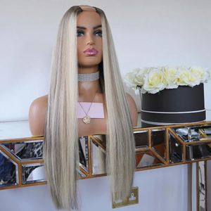 Malásia sem glue Human Hair Wigs Remy 250 densidade Ash Loiro 1x4 Abrindo perucas UPART para mulheres Máquina completa fabricada 100%