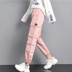 Pantaloni cargo hip-hop larghi autunnali Pantaloni sportivi streetwear Harajuku Pantaloni jogger femminili a vita alta 210531