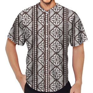 Men's Casual Shirts Summer Uniforms Polynesian Tribal Tattoo Print Design Short Sleeve Button Pullover Boys Baseball Men T-shirt