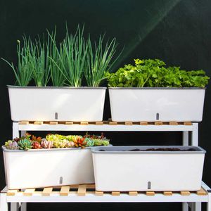 gardening Self-Watering Planter Pots Long Strip Double Layer Flower Pot for Indoor Home Garden Modern Decorative FBS889 210712