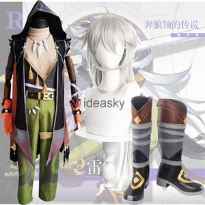Genshin Impact Razor Leizei Game Suit Uniform Legend of Running Wolf Collar Cosplay Costume Halloween Outfit For Men Wig Shoes Y0903